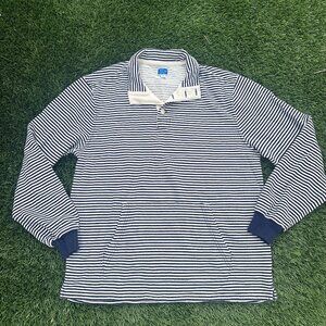 J Crew 100% Cotton French Terry Button Mockneck Pullover Sweatshirt Striped - XL
